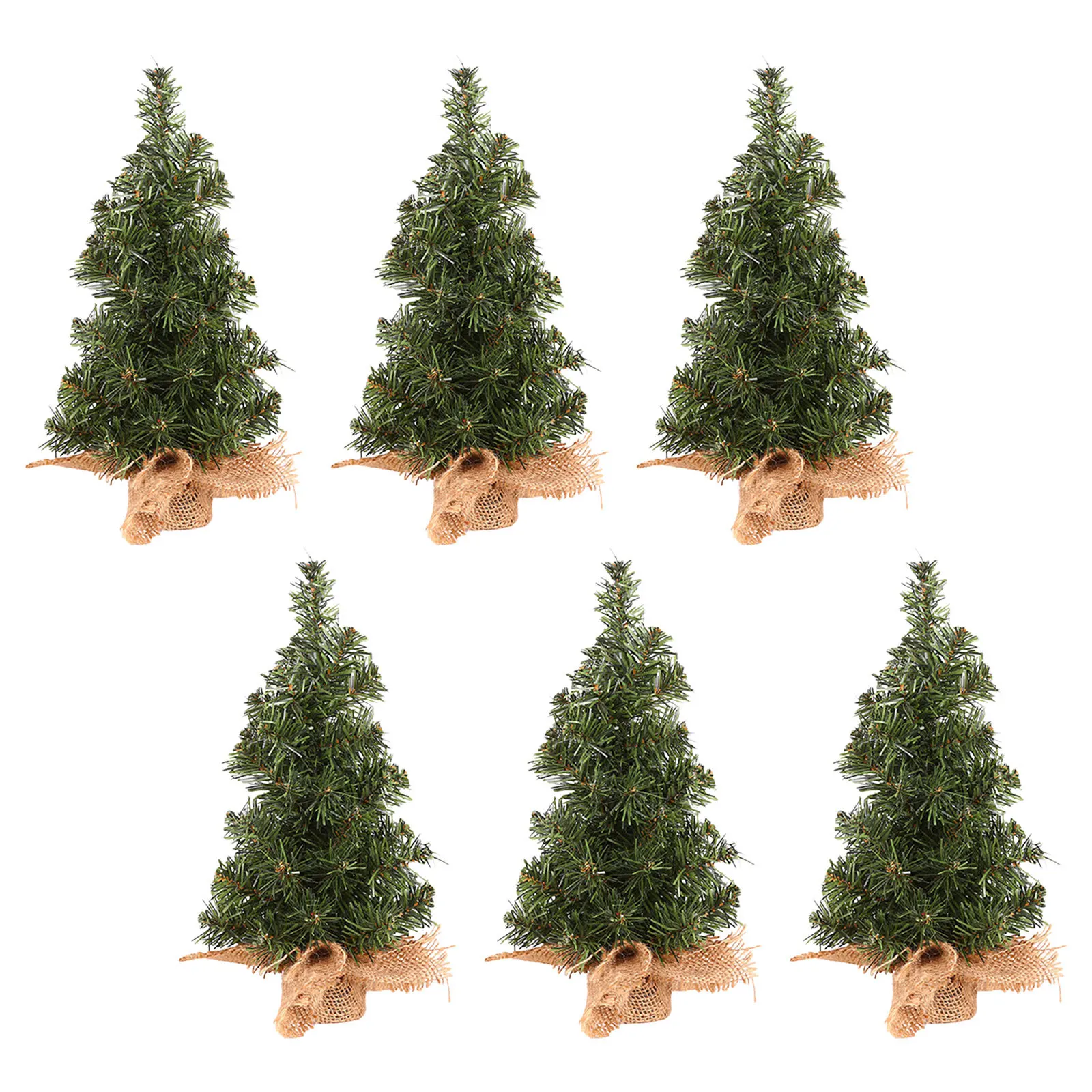 

6pcs Mini Christmas Trees 11.8" Artificial Pine Tabletop Decor Burlap Base Holiday Home Party Desktop Xmas Tree Bulk Miniature