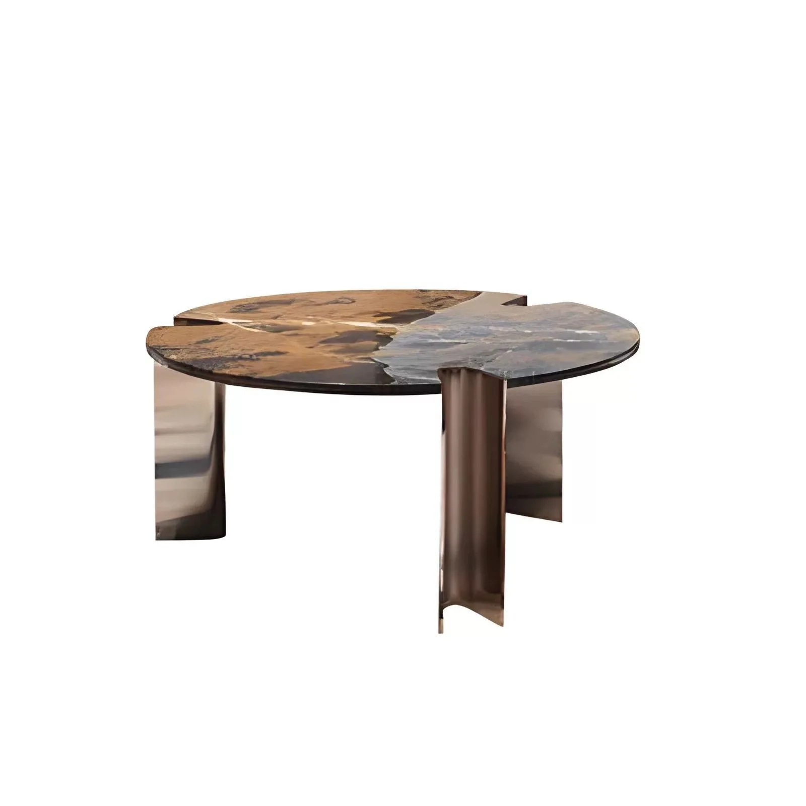 

Italian marble coffee table, light luxury household round, stainless steel creative combination tea table