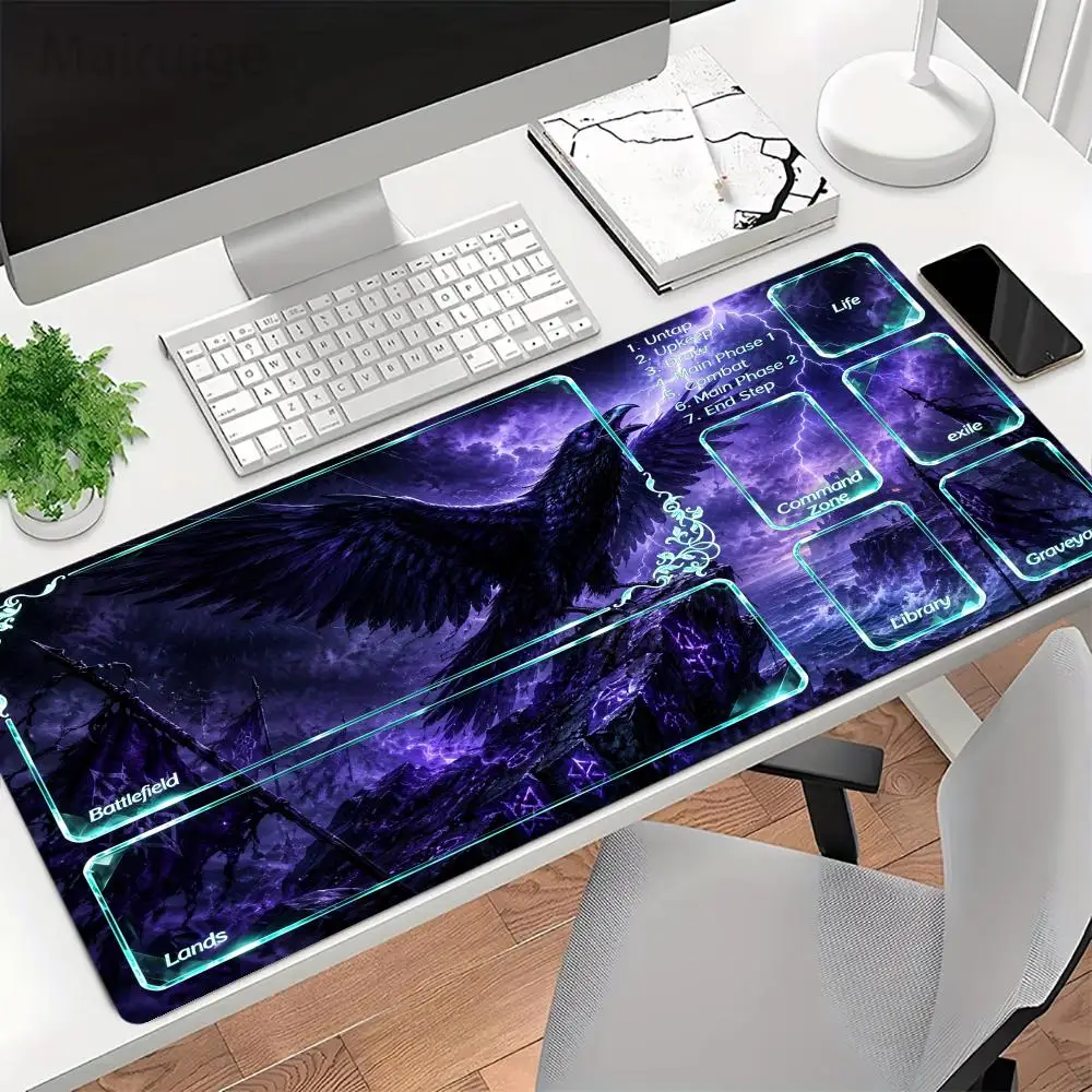 Spreading Wings Crow Playmat Purple Night Raven Gaming Mousepad Divided Zones Large Table Mat