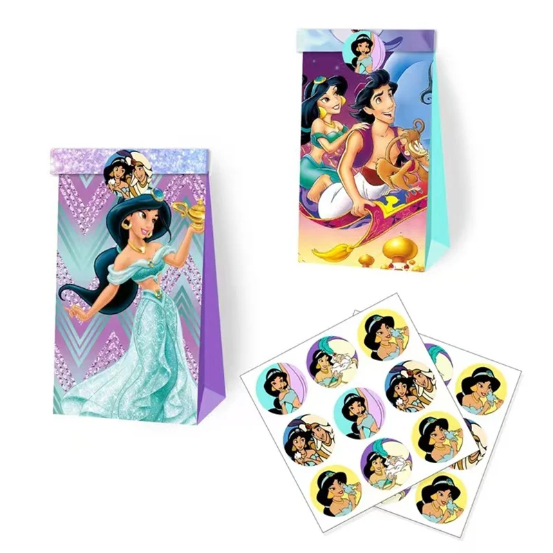 12Pcs Disney Jasmine Princess Candy Bag Decorations Baby Shower Jasmine Princess Paper Candy Boxes Girls Birthday Party Supplies