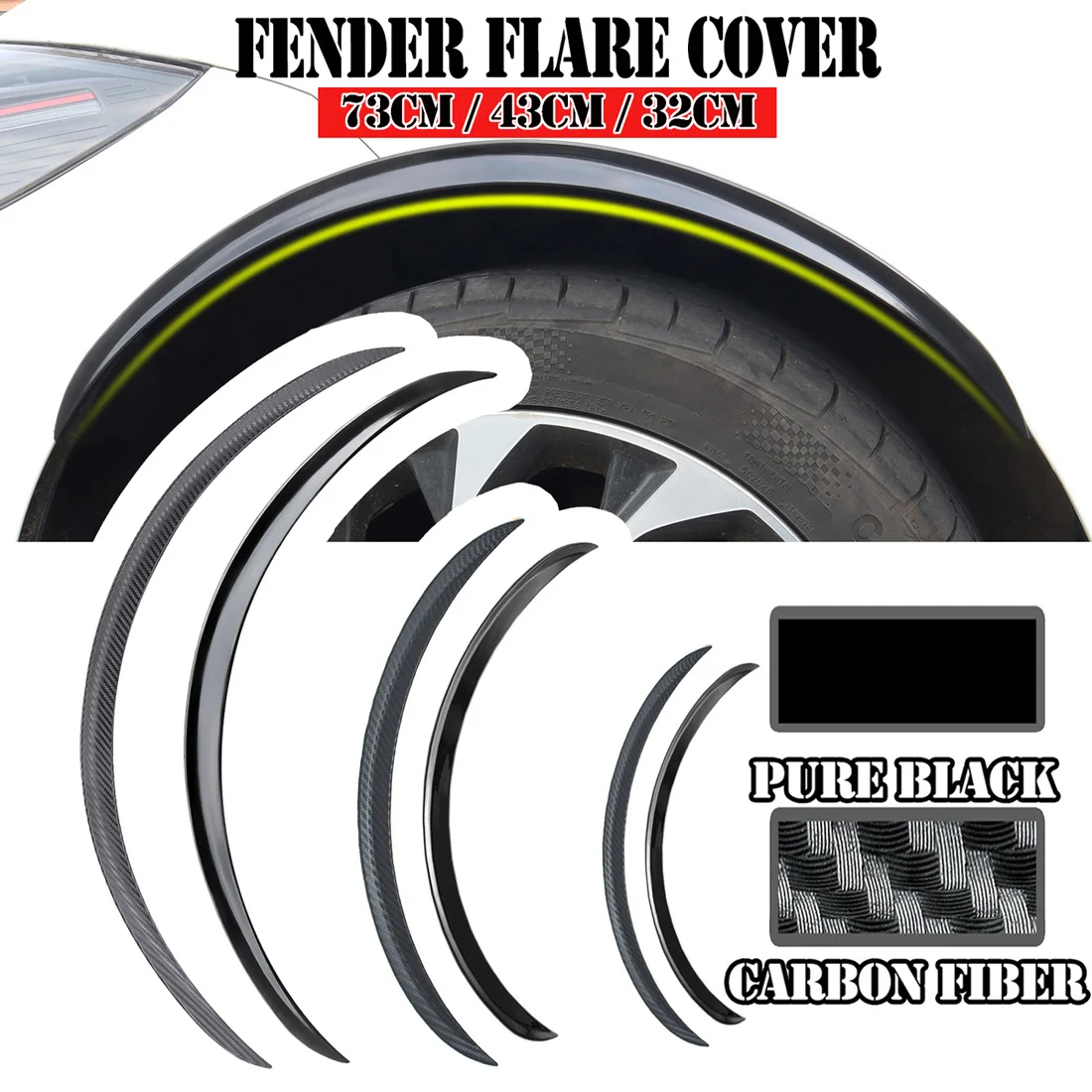 2Pc Car Truck Body Fender Flare Rubber Wheel Arches Eyebrow Lip Anti-scratch Strip Sticker Mud Flaps Guard Universal Carbon Trim