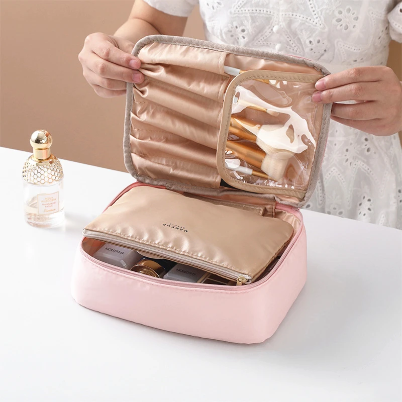 Borsa per cosmetici da donna di grande capacità, Organizer per articoli da toeletta da viaggio multifunzionale, custodia per trucco femminile impermeabile