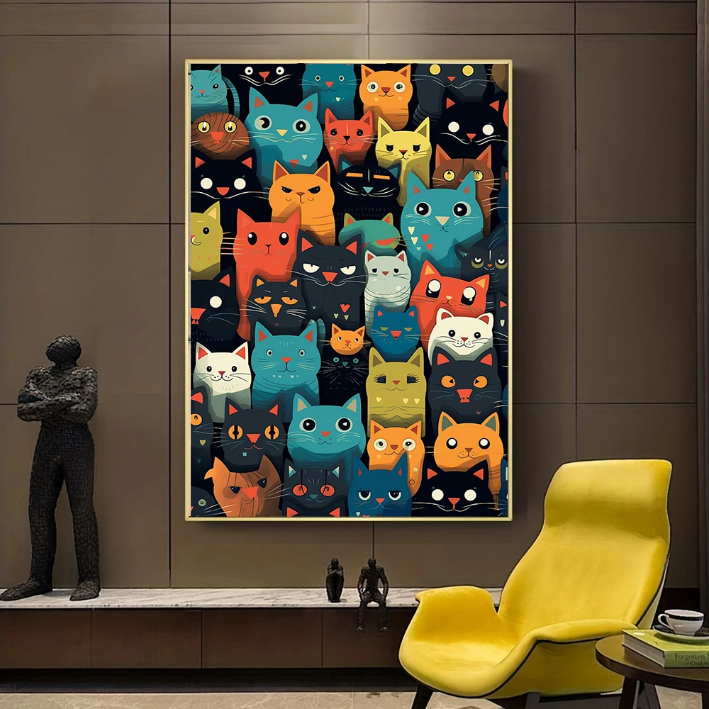 

Modern Fun Cute Cat Canvas Wall Art Colorful Wall Canvas Print Poster Of Living Room Home Children's Bedroom Decoration Painting