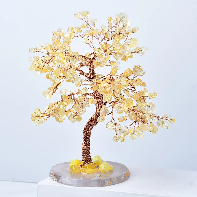 Natural Crystal Tree Handmade Gemstone Decor Agate Slices Stone Pachira Macrocarpa Mineral Ornaments Office Amethyst Tree Decor