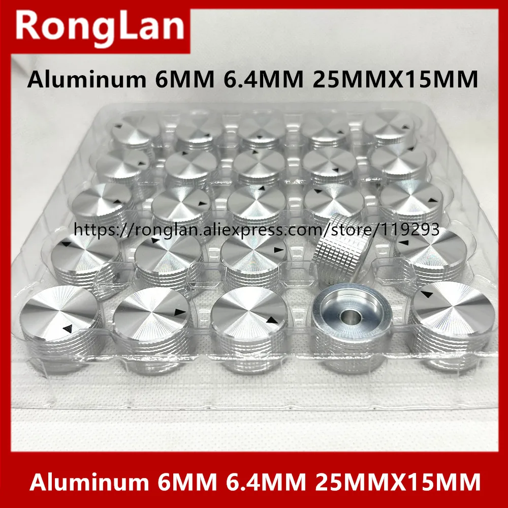 [BELLA] อลูมิเนียมเงินอลูมิเนียม Potentiometer HiF ลูกบิด 6 มม.6.4 มม.25MMX15MM--10 ชิ้น/ล็อต