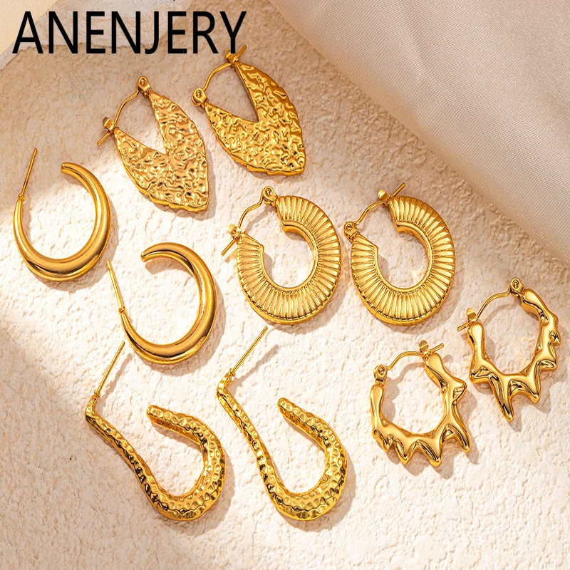 ANENJERY 316L Stainless Steel Heart Hollow Irregular Circular Earring for Women Niche Personality Jewelry Gifts Wholesale