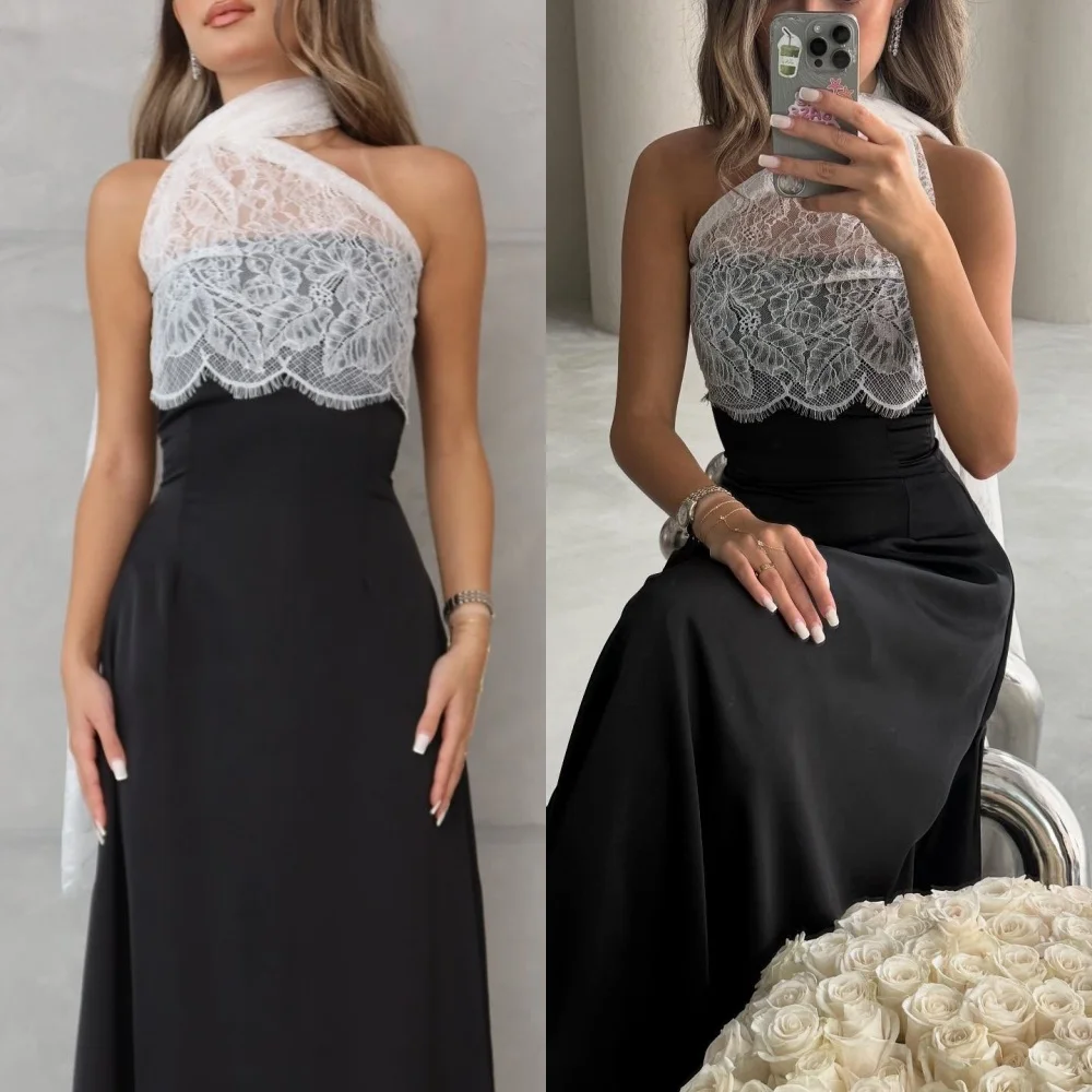 Customized Matching Simple Jersey Pleat Lace A-line One-shoulder Long Dresses Bespoke Occasion Dresses Sizes Available Pastrol