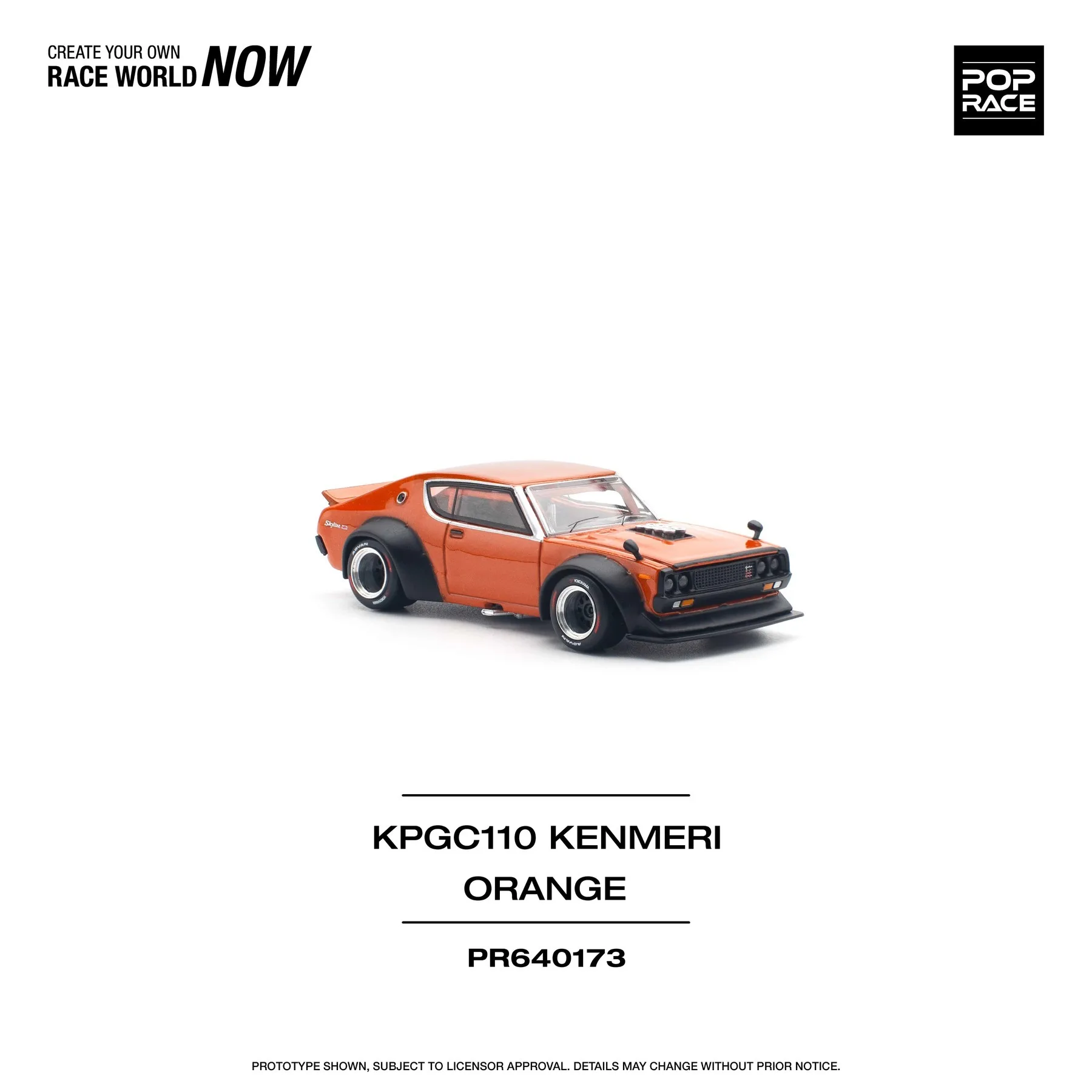 PreSale Pop Race 1:64 Skyline KPGC110 Kenmeri V8 Drift Orange Diecast Diorama Car Model Toy