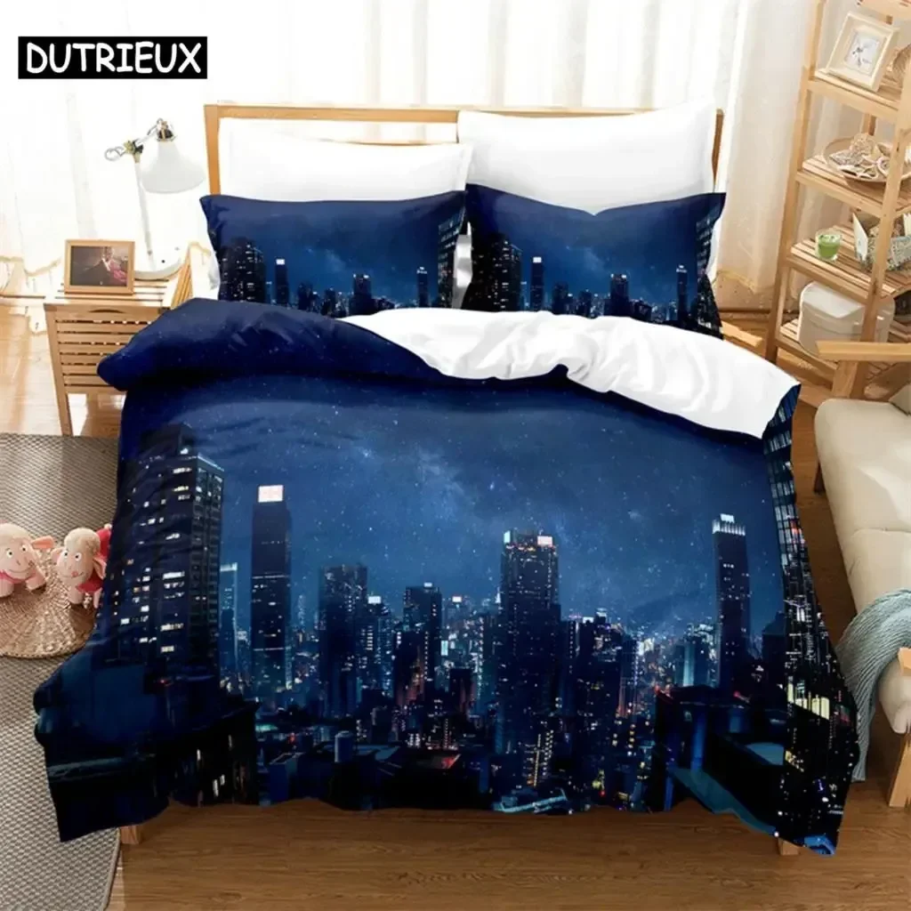 

City Night Scene Comfortable Duvet Quilt Cover Pillowcase Bedding Set Children Bedroom Decoration Home Textile
