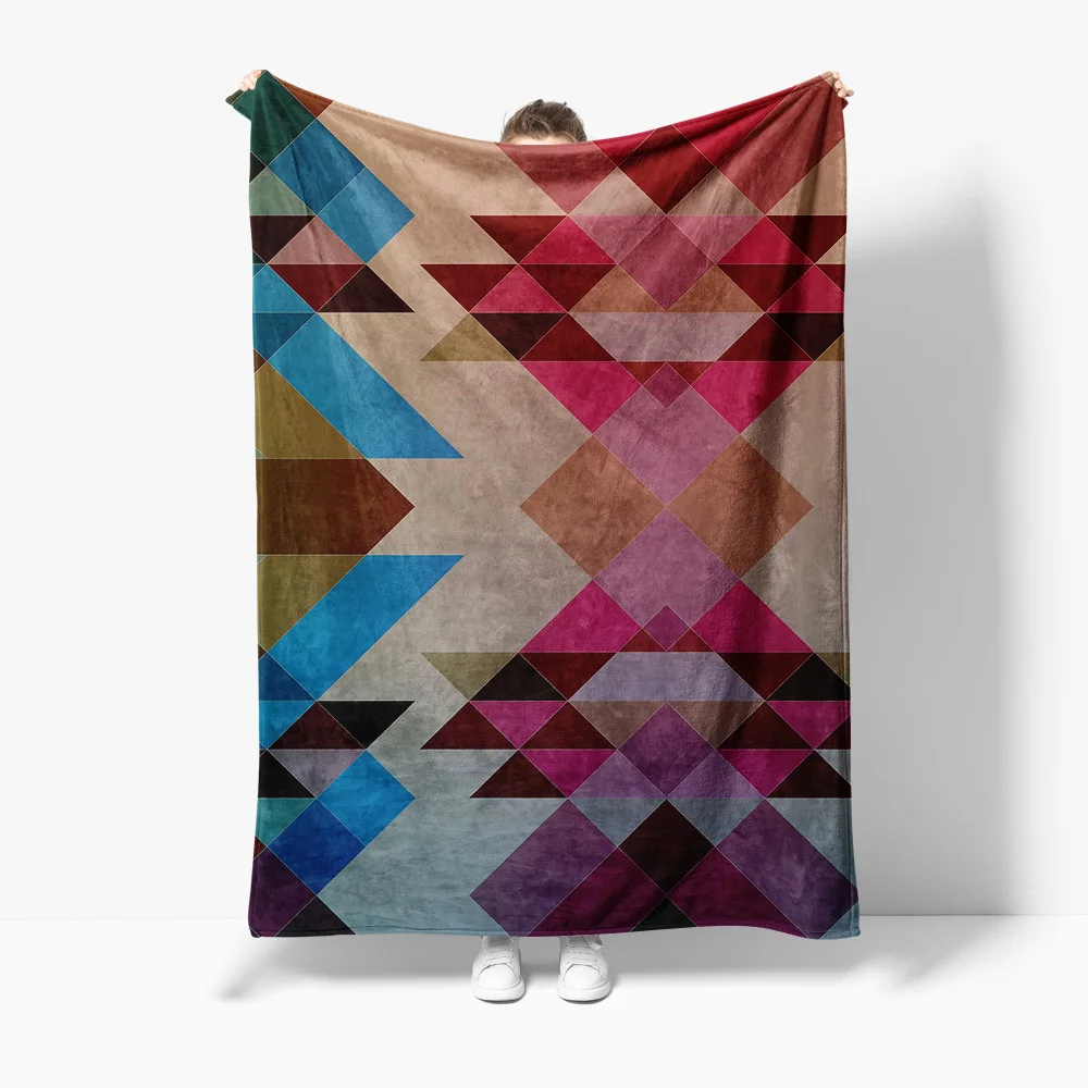 

Geometric Print Fleece Blanket - Abstract Triangle Design Sofa Bed Throw Warm Cozy Soft Decorative Throw Blanket