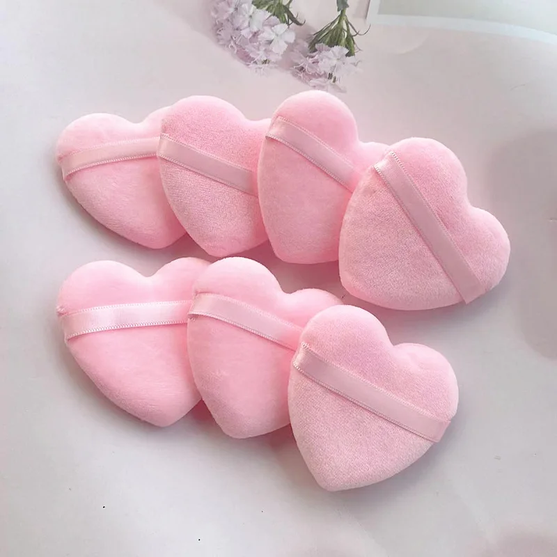 6개 하트 모양의 순수 코튼 파우더 퍼프 세트 - 부드러운 메이크업 적용을 위한 매우 부드러운 벨벳 블러셔 및 루스 파우더 애플리케이터