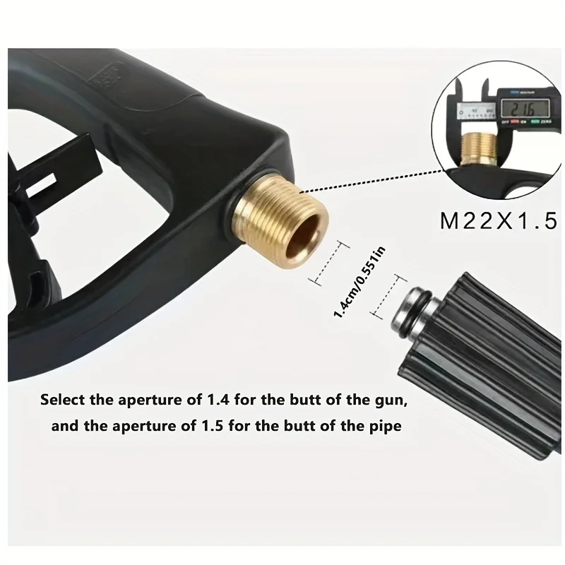 2175 PSI Hochdruckreiniger-Pistole mit M22-14 1/4 Zoll Schnellanschluss, 5 Düsen und M14-Verlängerungsstab – Reichweite für effiziente Reinigung – Detail 3