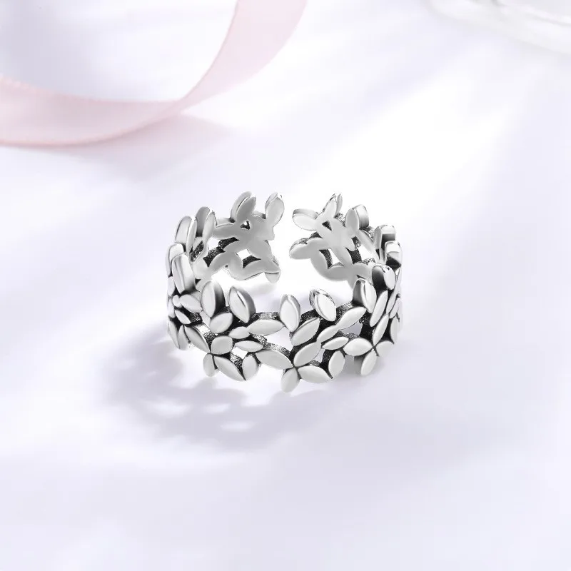 Neue kreative schöne dichte Blätter 925er Sterlingsilber-Schmuck im europäischen Stil Persönlichkeit Olivenblatt-Öffnungsringe R347