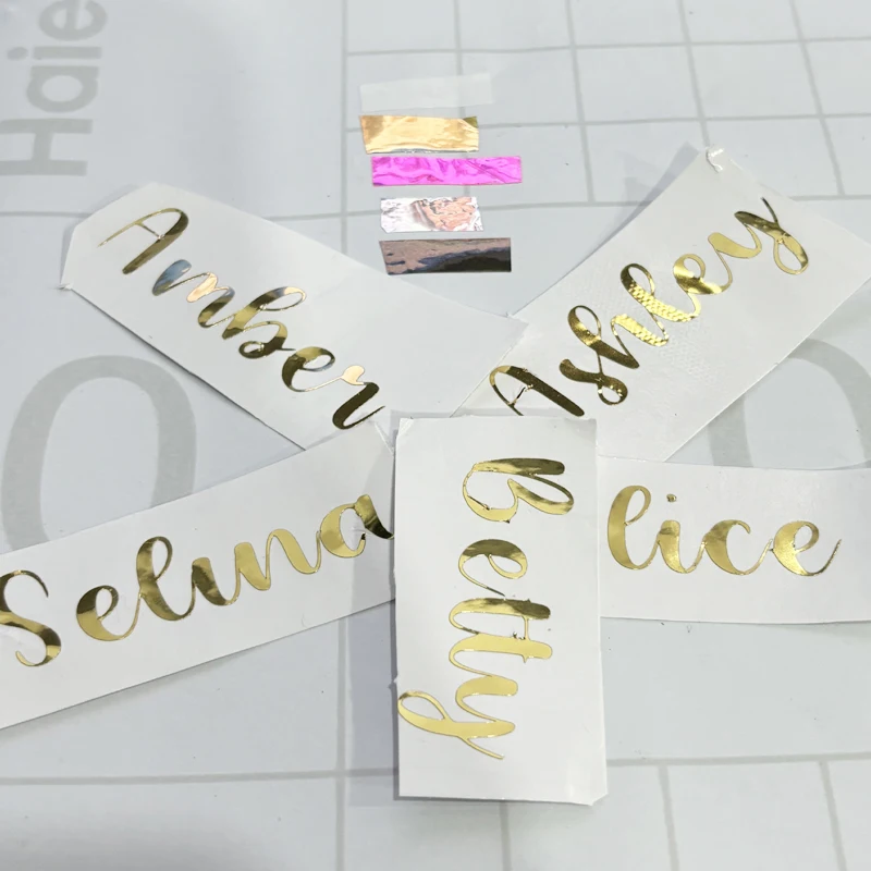 Gold Vinyl Transfer Name Sticker for Wine Bottle, Wedding Balloon Decor, Cut Personal Logo