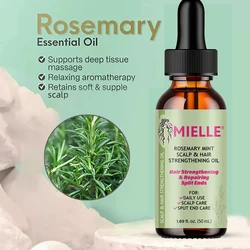 Aceite esencial para el crecimiento del cabello, aceite de menta de Romero para fortalecer el cabello, tratamiento nutritivo para puntas abiertas y cabello orgánico Mielle seco