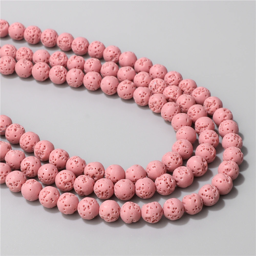 حبات الحجر البركاني الطبيعي لصنع المجوهرات ، الصخور الملونة ، الحمم ، فاصل فضفاض ، سوار ذاتي الصنع ، اكسسوارات قلادة ، 6 مللي متر ، 8 مللي متر ، 10 مللي متر