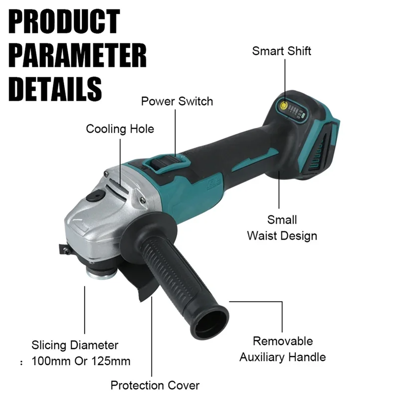 WORTHOWN-Lijadora sin escobillas, herramienta de amoladora angular, amoladora eléctrica, amoladora angular 125, batería Formakita de 18V