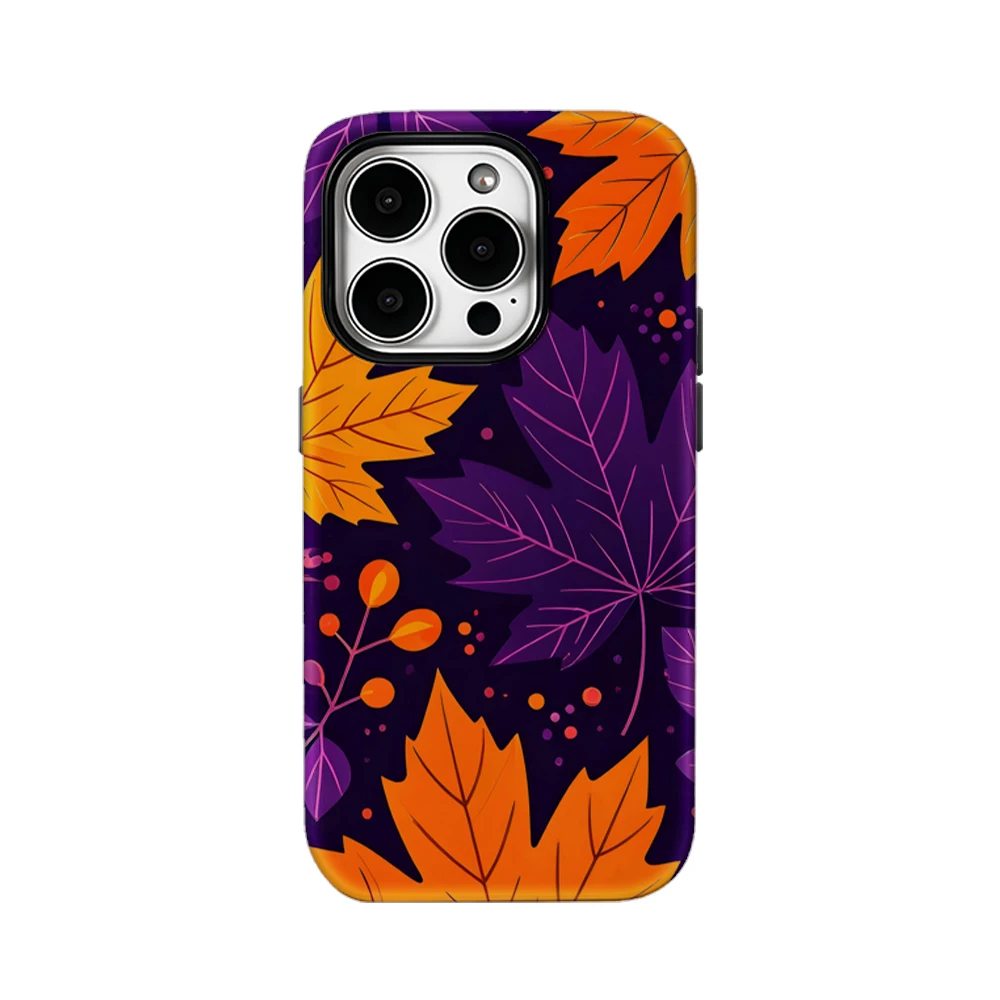 

Niche Neon Autumn Leaves Phone Case for iPhone 16 15 14 13 12 11 Pro Max Plus Luxury Magnetic Double-layer Back Cover