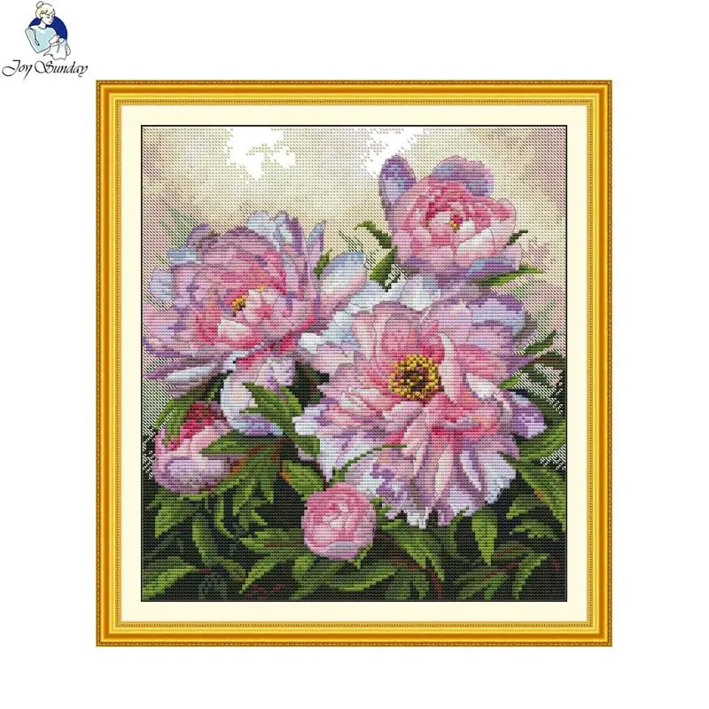 Joy Sunday Cross Stitch Complete Set Peony Needlework DIY 16CT 14CT 11CT Embroidery Handmade Room Home Hallway Decor Handicrafts