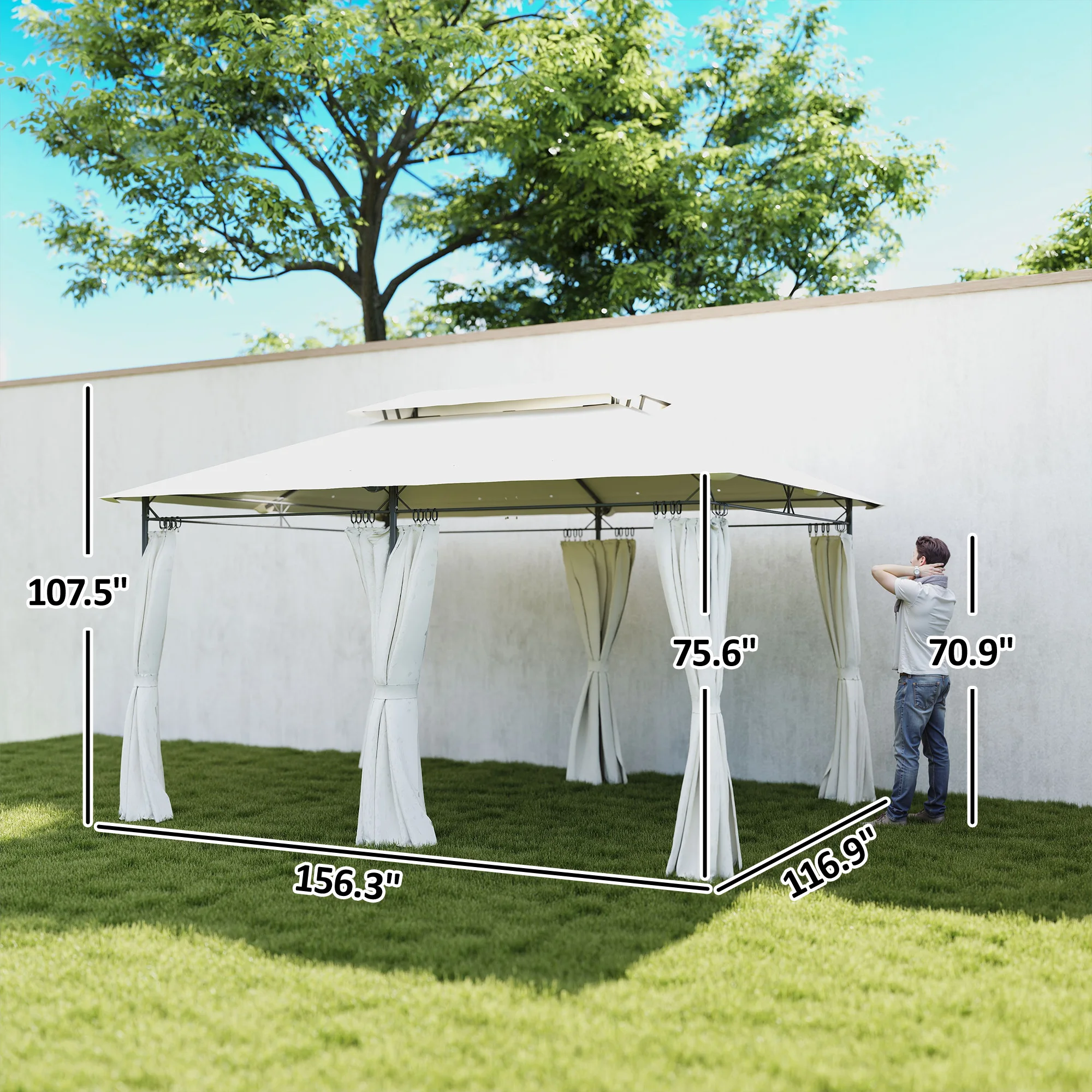 10 X 13 ft Double Roof Patio Gazebo with Curtains, Cream White image 3