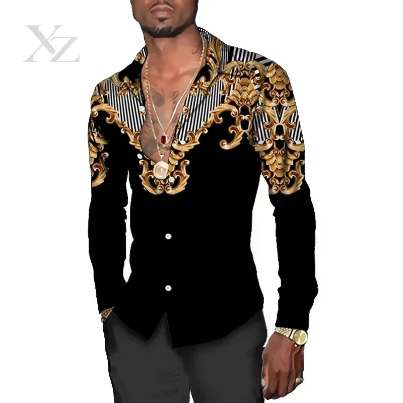 Men's Long-Sleeve 3D Print High-Definition Pattern Lapel Shirt, Fashionable Casual Large Size