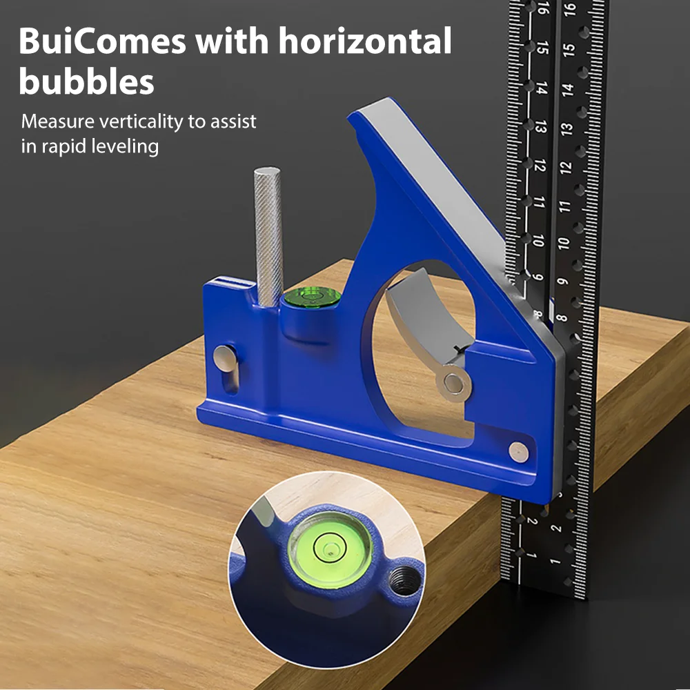 

L Shaped Woodworking Angle Measuring Ruler 45°/90° Adjustable Carpentry Protractor Drawing Line Ruler Miter 2-Sided Laser Scale