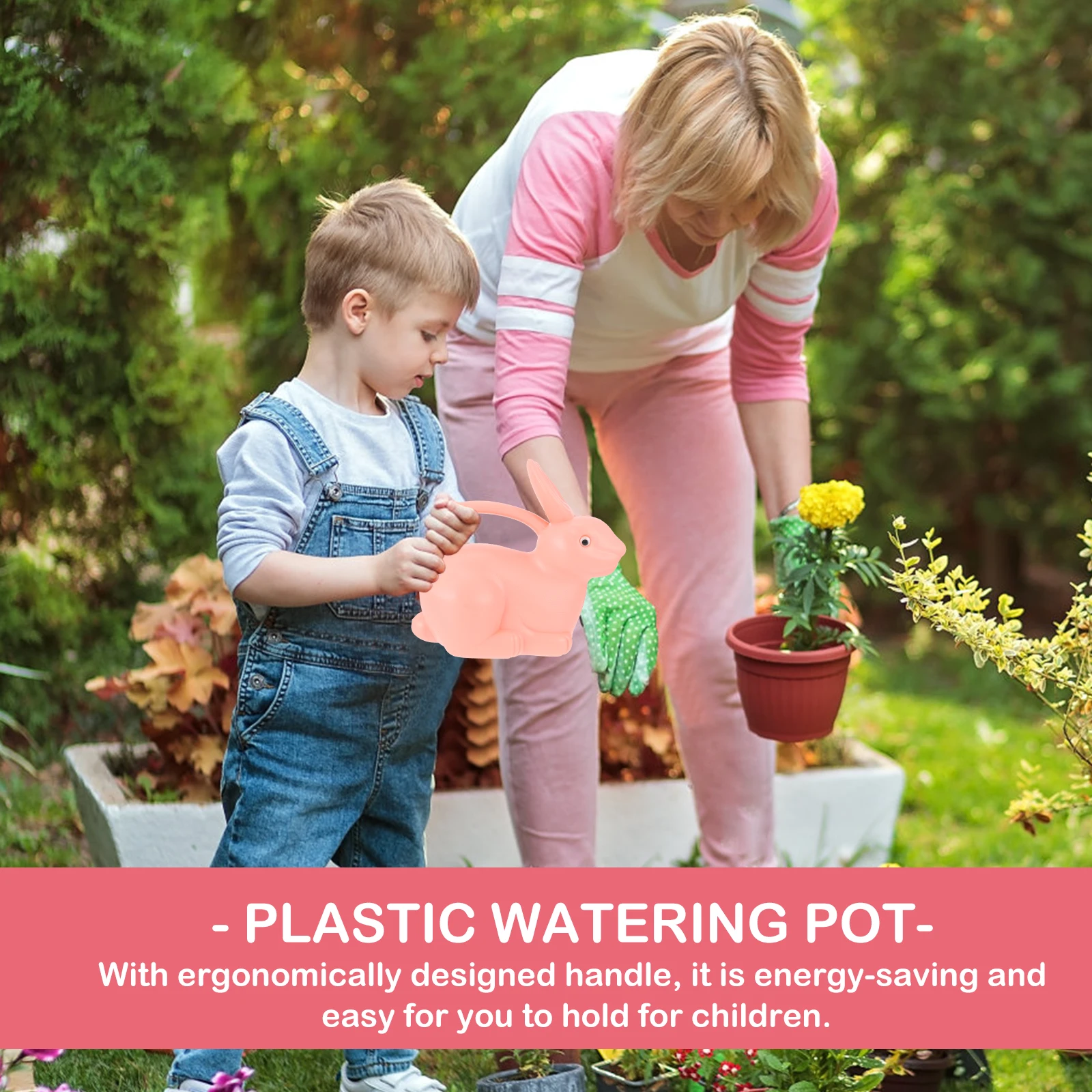 علبة سقاية بلاستيكية، غلاية رش أرنب للأطفال، وعاء لطيف على شكل حيوان، حديقة خارجية، متين وآمن، مادة ممتازة على شكل أرنب #4