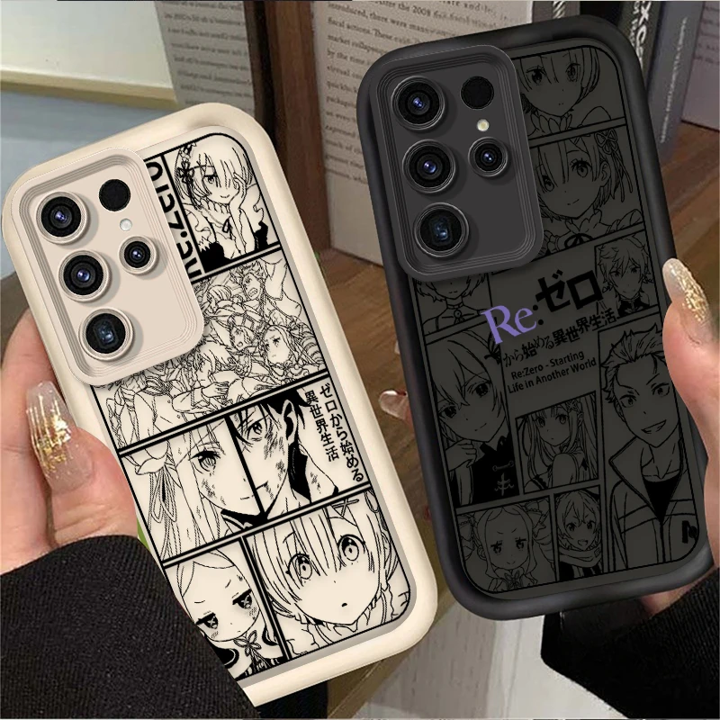 Coque de téléphone puzzle RE ZERO Rem Emilia pour Samsung Galaxy S24 S25 S23 Ultra S22 S21 Plus FE A36 A56 A26 A16 A06 A25 A35 A55 5G
