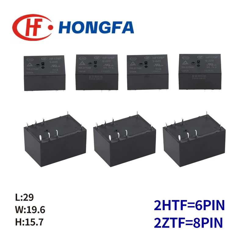 1Pcs HONGFA Relay HF175F-5-2HTF HF175F-12-2HTF HF175F-24-2HTF HF175F-12-2ZTF 6Pin 8Pin 16A 5V 12V 24V Power Relay