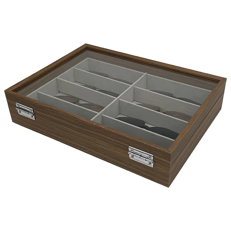 Walnut Wood Sunglasses Storage Display Box 8 Slots Storage Sunglasses Display Case Eyeglass Organizer Collector Jewelry