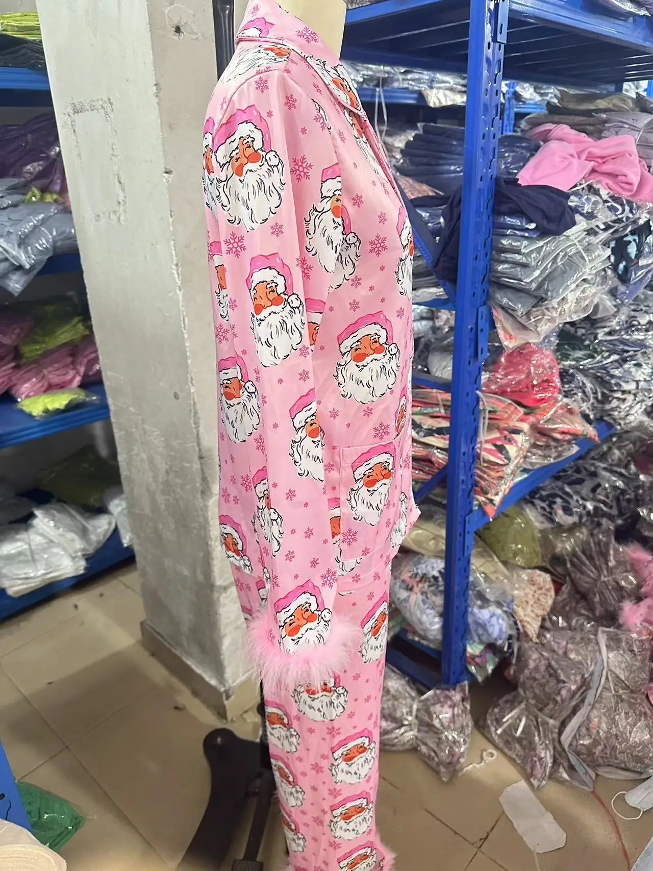 Pink Christmas Suit Slumber Party Costume Xmas Cosplay Pajamas Set Two Piece Santa Claus Pattern Dress Up Adult Clothing