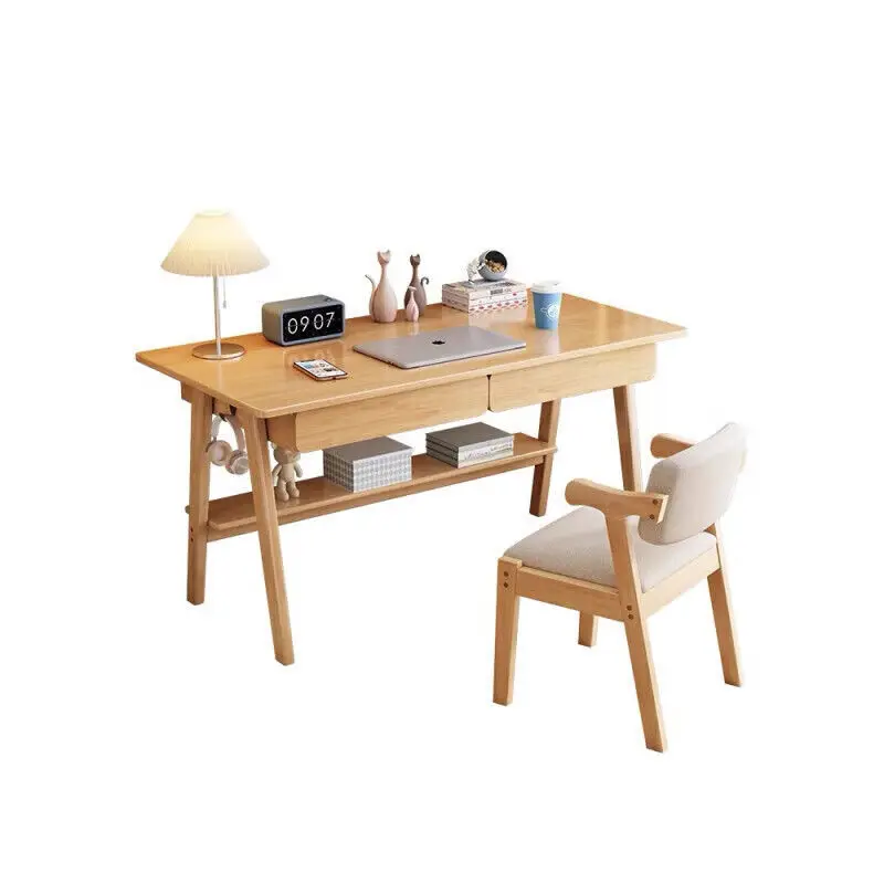 

Nordic style solid wood desk, home with drawers, student study table, bedroom, simple bedside