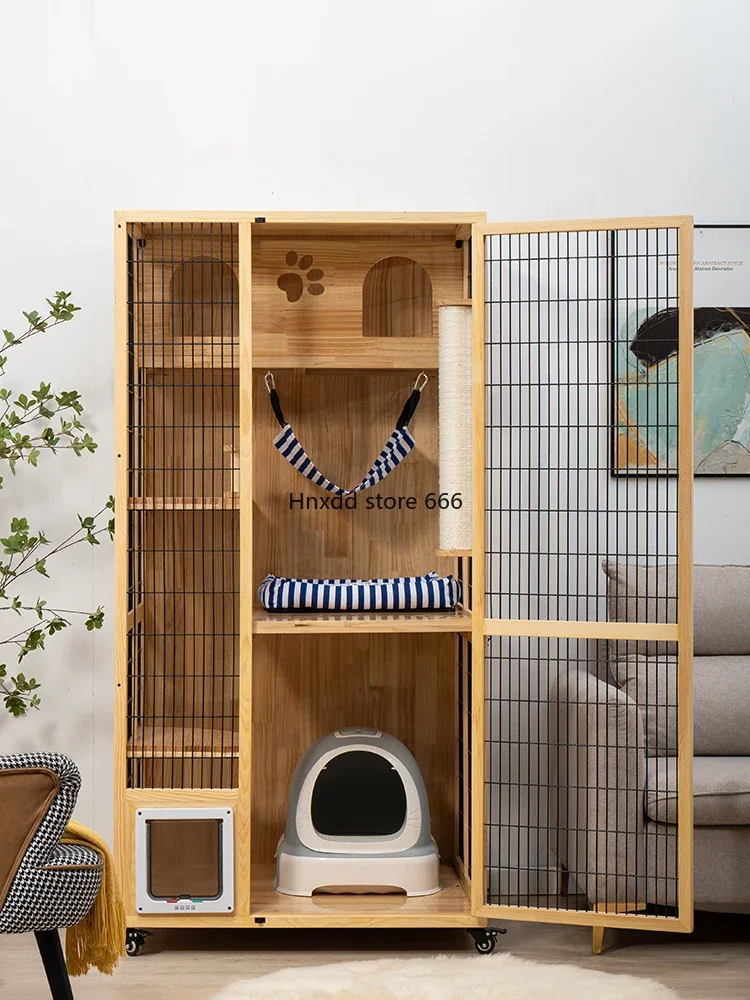 Solid wood does not occupy a cat cage, household indoor cat house, three-story large cat house