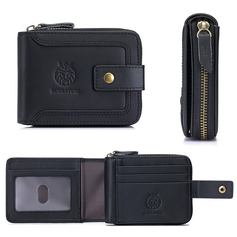 

2026 Zipper New Vintage Wallet for Men Genuine Leather Men's Wallets RFID Blocking Large Capacity Credit Card with Coin Pocket