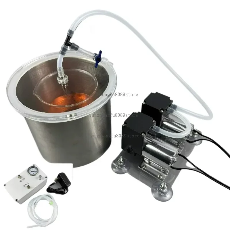 -80KPa Laboratory Electric Vacuum Pump with Adjustable Flow Rate+stainless Steel Vacuum Defoamer Tank 0.7L/1L/1.4L/1.9L/2.7L