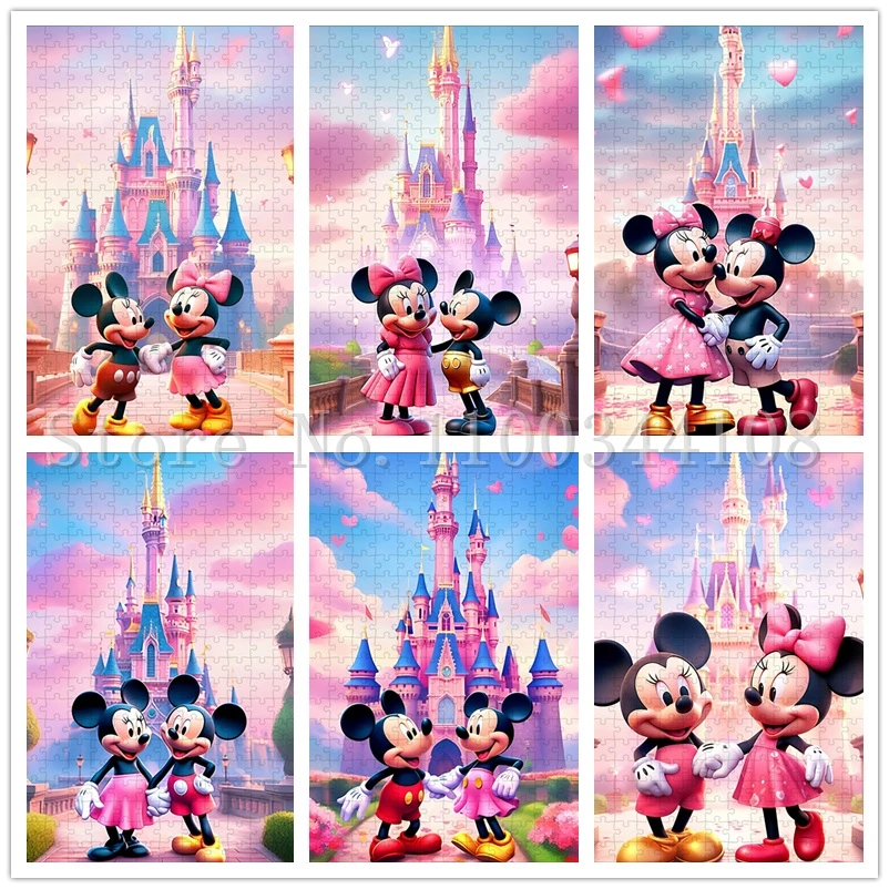 35/300/500/1000 Pieces Disney Castle Puzzles Mickey and Minnie Jigsaw Puzzles Handmade Stress Relief Toys Lovers Gifts