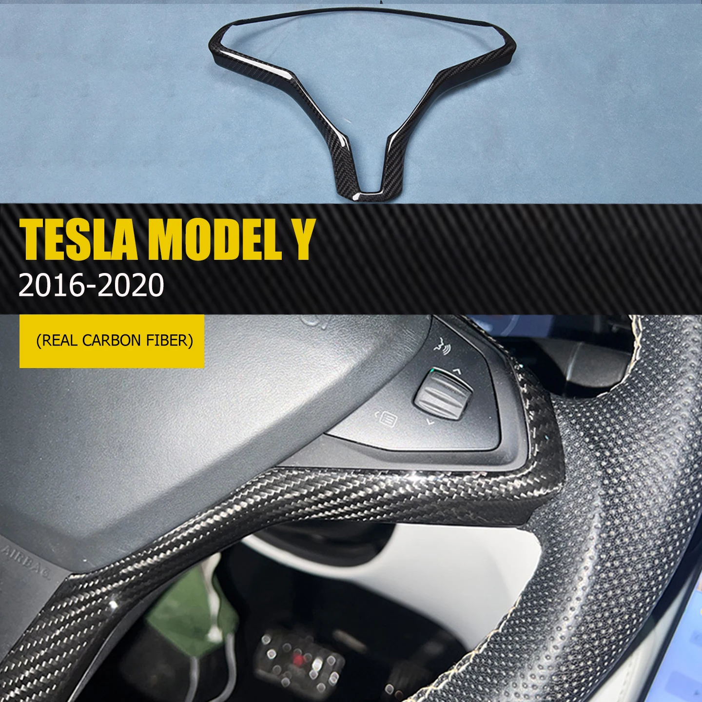 For 2016-2022 Tesla Model Y True Carbon Fiber Interior Conversion Kit Steering Wheel Trim Frame