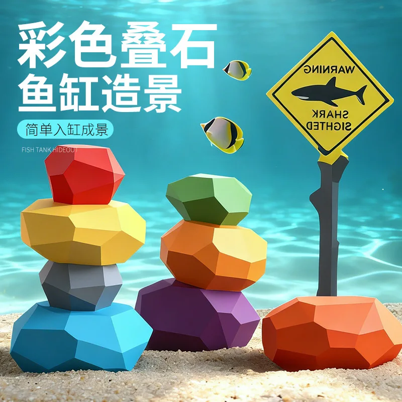 Fish Tank Hideout Houses Simulated Colorful St Small Decorative Ceramic Ornaments Complete Set Of Landscaping Stacking