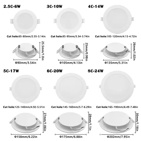 10pcs/lot LED Downlight AC110V AC220V Ceiling Light 6W-24W Recessed Led Down light Round Panel Light Spotlight Indoor Lighting