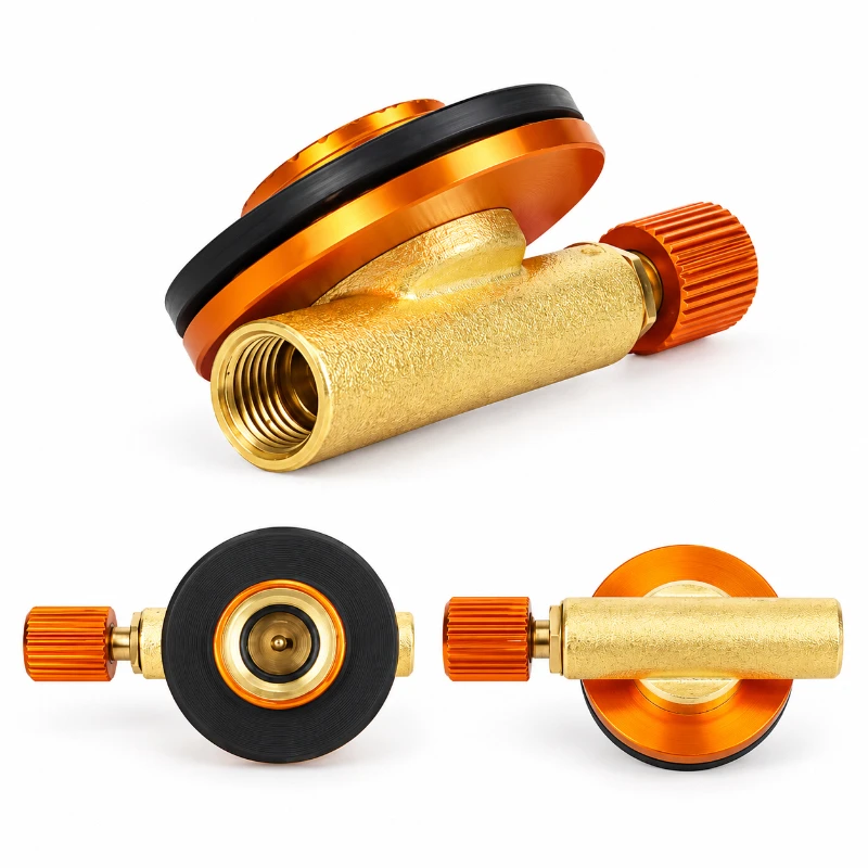 Camping Gas Stove Valve Brass Adjustable Gas Flow Control Valve with Orange Knob for Outdoor Camping Cooking Burner Equipment