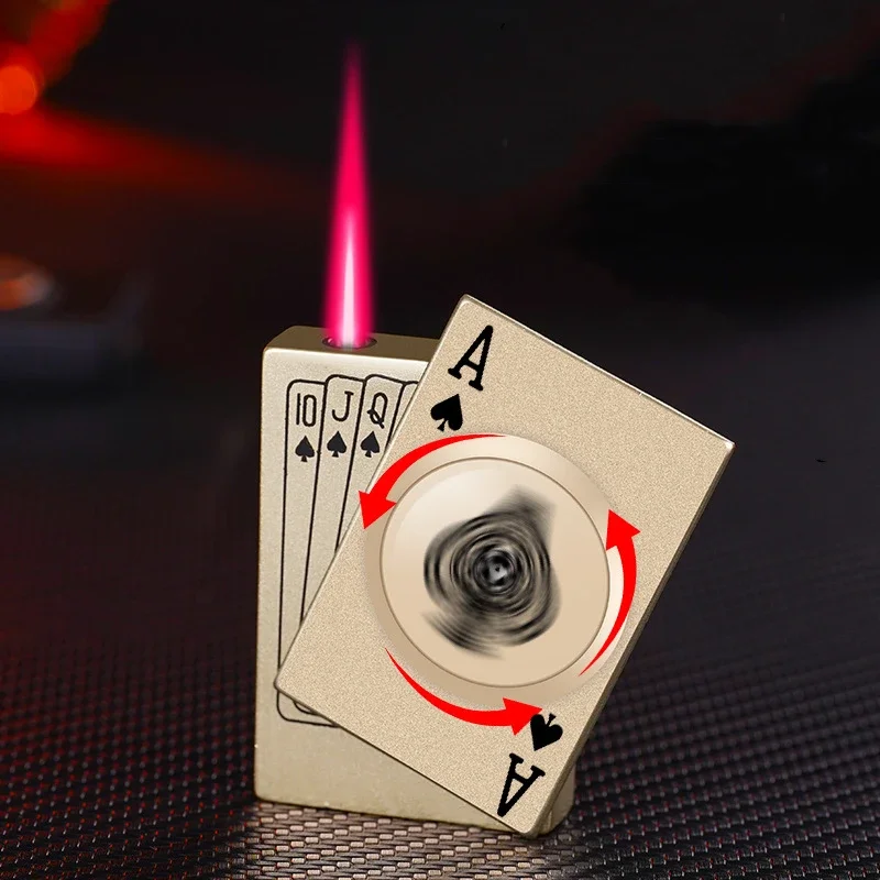 Metal poker card inflatable lighter windproof jet flame butane portable lighter smoking accessories men's gift