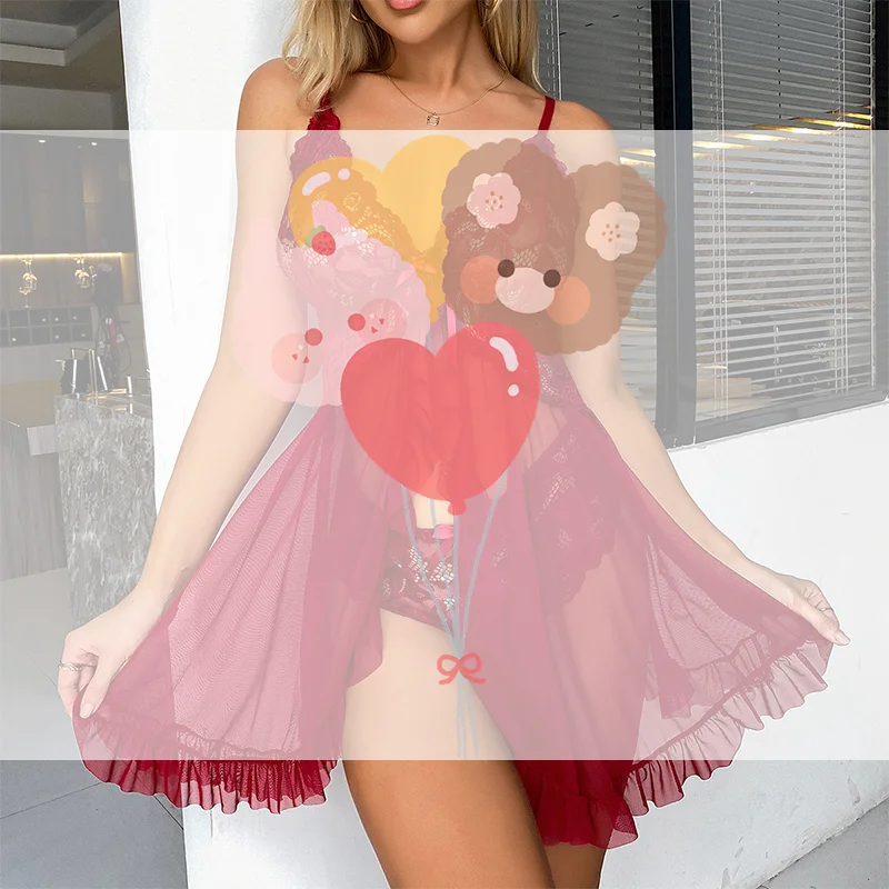 

Sexy Lace Lingerie Set Women V-Neck Sheer Lace Camisole Panties Pajamas Set