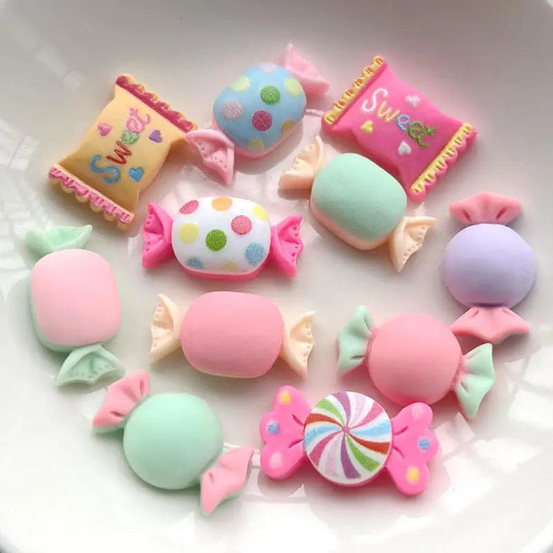 10pcs Mixed Kawai candy resin flat back holiday party decoration imitation food DIY decoration accessories