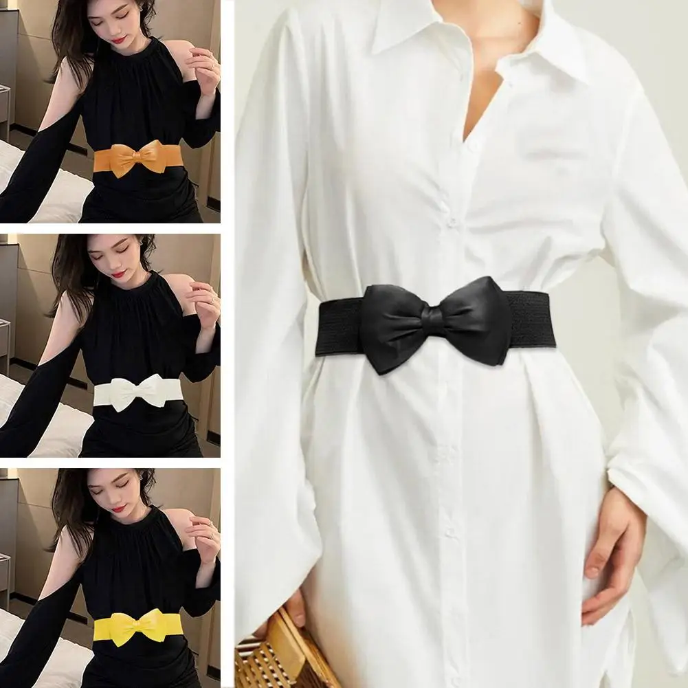 

2025 Fashion Girl Dress Accessories Waist Belts Women Bowknot Stretch Elastic Bow Waistband Cummerbunds Bukle Belt Wide V5P2