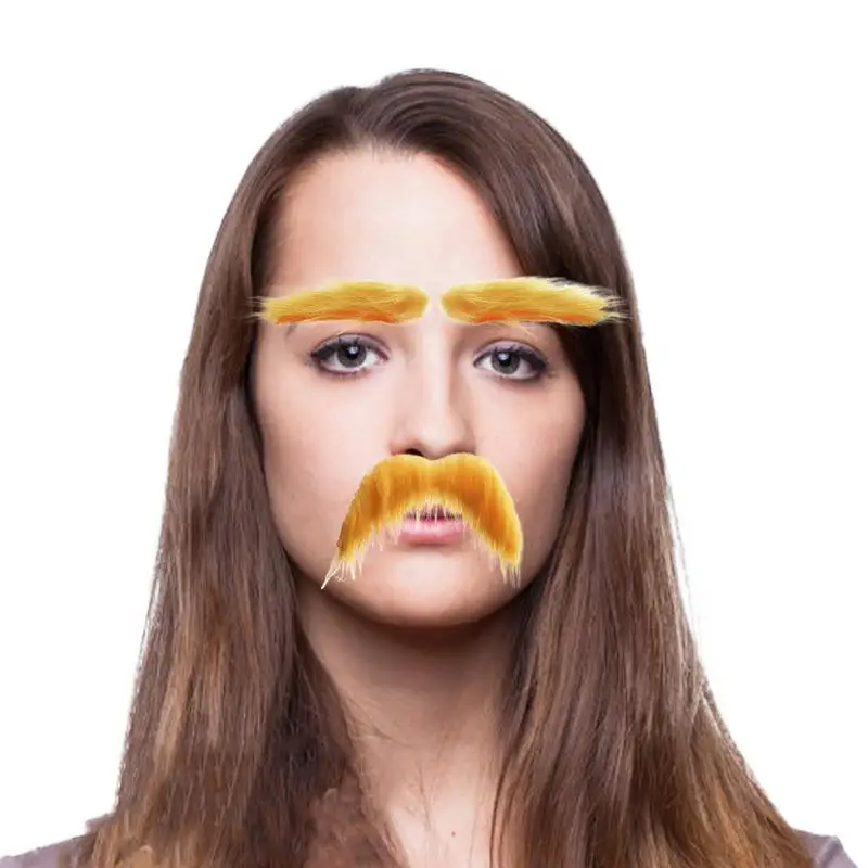 黄色の口ひげと眉毛セット自己粘着ひげ口ひげハロウィンコスプレ衣装アクセサリー子供大人用