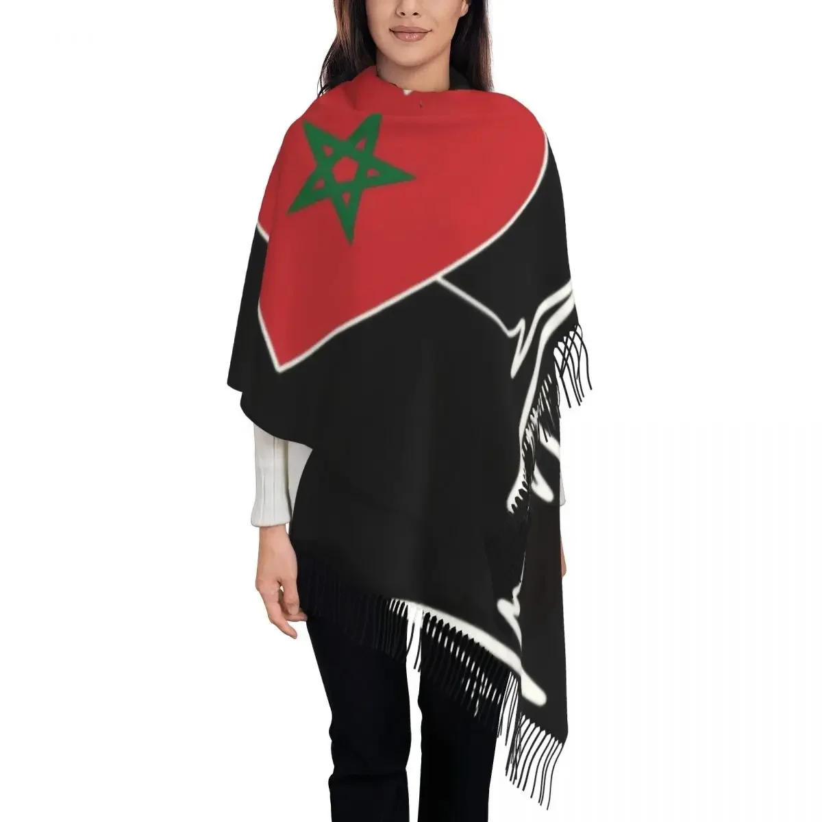 

Шарф с принтом на заказ, семейный, с надписью «I Love марокканский флаг», с рисунком сердцебиения, теплая шаль для зимы и осени