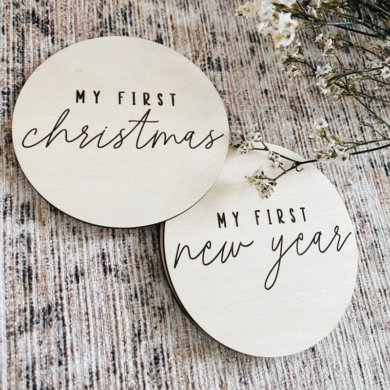 My First New Year Christmas Thanksgiving Milestone Wooden Cards Sign Set Newborn Gender Reveal Baby Shower Halloween Party Decor