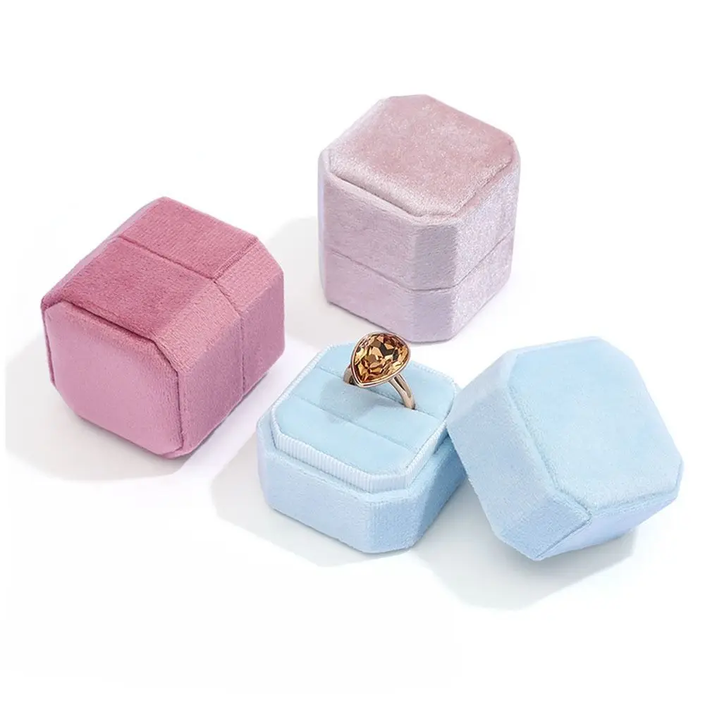 High-quality Velvet Jewelry Box Octagon Square With Detachable Lid Ring Display Box Exquisite Double Ring Storage Case Wedding