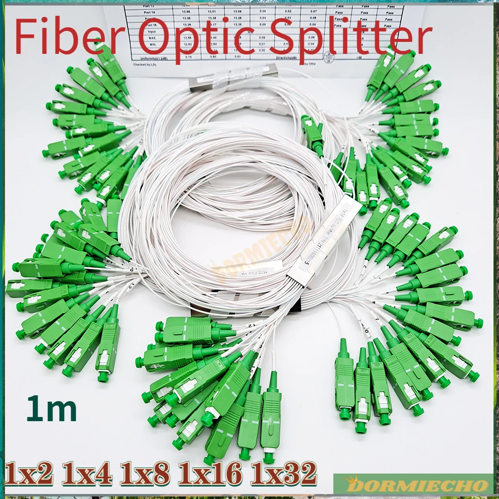 

Fiber Optic Splitter 100% Original SM Single Mode 10 PCS/Lot SC/APC PLC 1X2 1X4 1X8 1X16 1X32 0.9mm FTTH G657A1 LSZH 1m