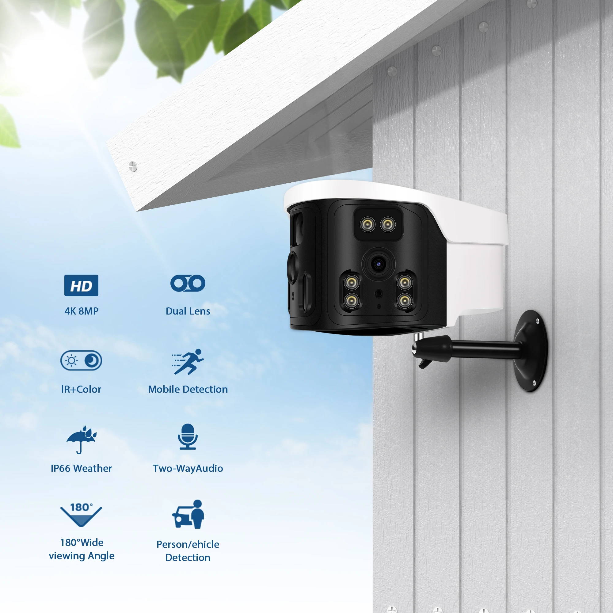 PTZ IP Camera 4K 8MP Panoramic 180° Wide View Angle Outdoor WIFI Surveillance Camera Color Night Vision iCam365 CCTV Security